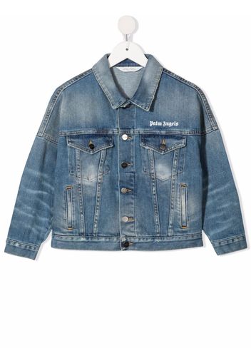 Palm Angels Kids LOGO OVER DENIM JACKET BLUE WHITE