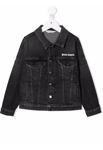 Palm Angels Kids LOGO OVER DENIM JACKET BLACK WHITE - 1001 BLACK WHITE