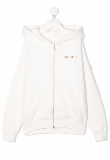 Palm Angels Kids CLASSIC OVER LOGO HOODIE ZIP WHITE MULTI - Bianco