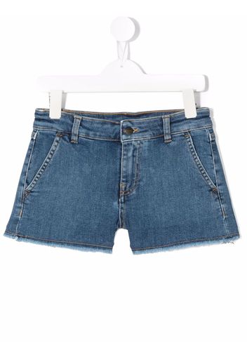 Palm Angels Kids fringed edge denim shorts - Blu