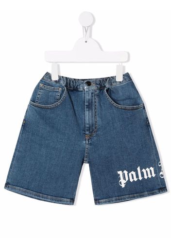 Palm Angels Kids logo-print denim shorts - Blu