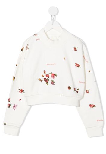 Palm Angels Kids floral-print cropped sweatshirt - Bianco