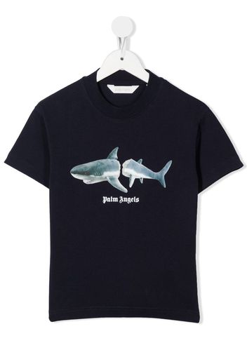 Palm Angels Kids shark-print cotton T-shirt - Blu