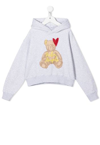 Palm Angels Kids embroidered-logo cotton hoodie - Grigio