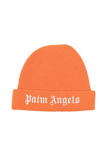 Palm Angels Kids logo embroidered beanie - Arancione