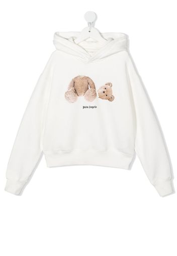 Palm Angels Kids Teddy Bear-print cotton hoodie - Bianco