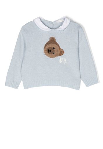 Palm Angels Kids bear-embroidered collared jumper - Blu