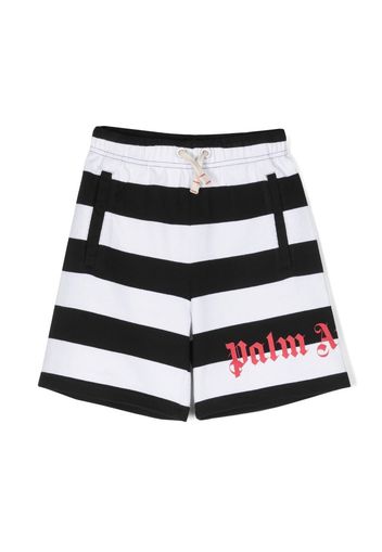 Palm Angels Kids logo-print striped cotton shorts - Nero