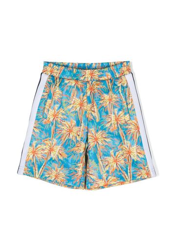 Palm Angels Kids cotton palm-tree print shorts - Blu