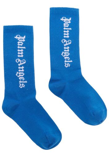 Palm Angels Kids logo-print ankle-length socks - Blu