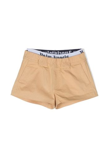 Palm Angels Kids WAISTBAND LOGO MINI SHORTS - Marrone