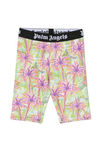 Palm Angels Kids palm-tree cycling shorts - Verde