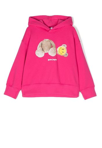 Palm Angels Kids smiley teddy-bear print cotton hoodie - Rosa