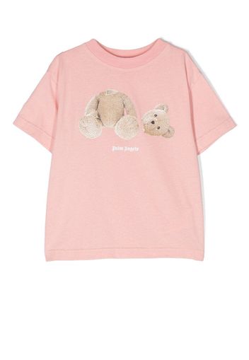 Palm Angels Kids Teddy-print cotton t-shirt - Rosa