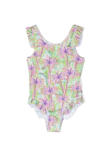 Palm Angels Kids palm tree ruffled one-piece - Verde