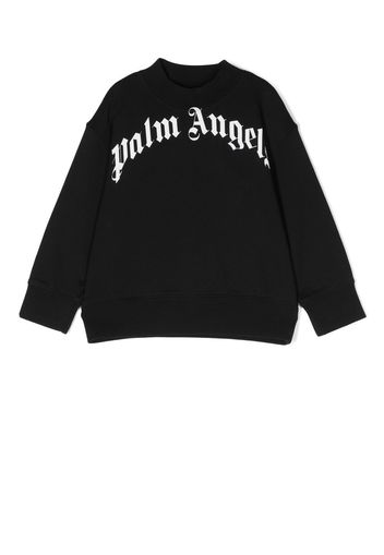 Palm Angels Kids CLASSIC CURVED LOGO CREWNECK - BLACK WHITE