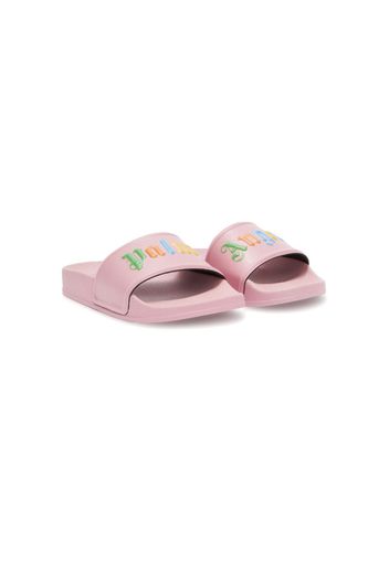 Palm Angels Kids Sandali slides con logo goffrato - Rosa