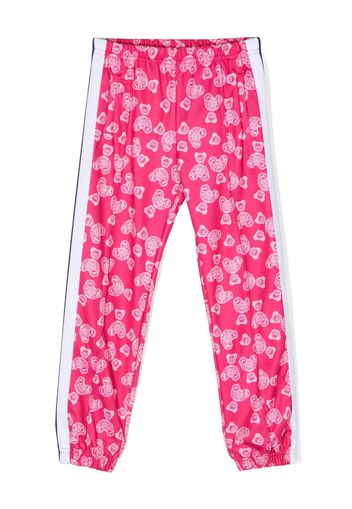 Palm Angels Kids Teddy Bear-print striped track pants - Rosa