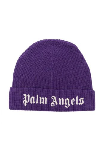 Palm Angels Kids logo-embroidered ribbed beanie - Viola