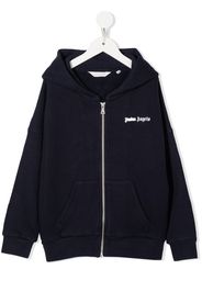 PALM ANGELS KIDS logo-print zip-up cotton hoodie - 4601 NAVY BLUE WHITE