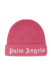 Palm Angels Kids Berretto a coste con ricamo - Rosa