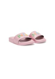 Palm Angels Kids Sandali slides con logo goffrato - Rosa