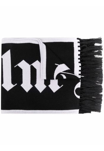 Palm Angels fringed logo-knit scarf - Nero