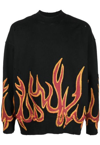 Palm Angels Graffiti Flames distressed sweatshirt - Nero