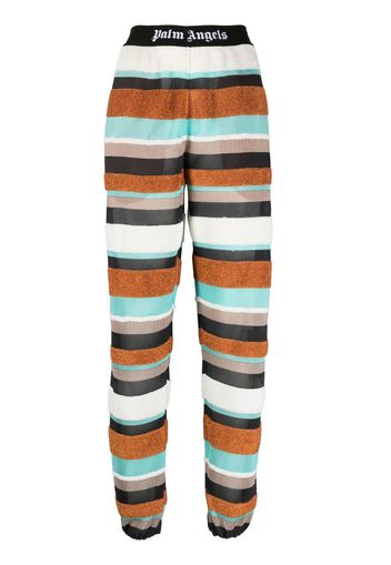 Palm Angels logo-waistband striped knitted track pants - Marrone