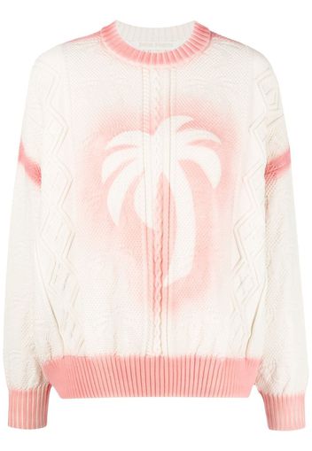 Palm Angels Sprayed Palm cable-knit jumper - Bianco