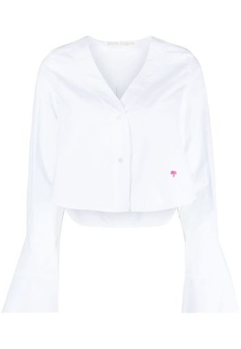 Palm Angels flute-sleeves cropped cotton shirt - Bianco