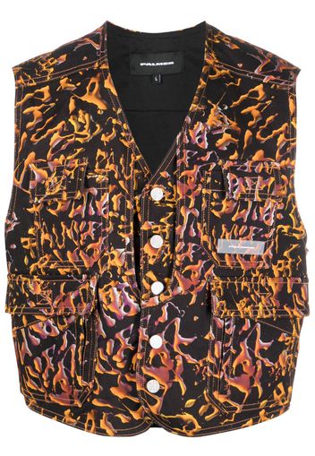Palmer abstract-print cotton waistcoat - SEPIA BLACK/ORANGE