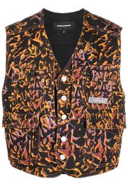 Palmer abstract-print cotton waistcoat - SEPIA BLACK/ORANGE