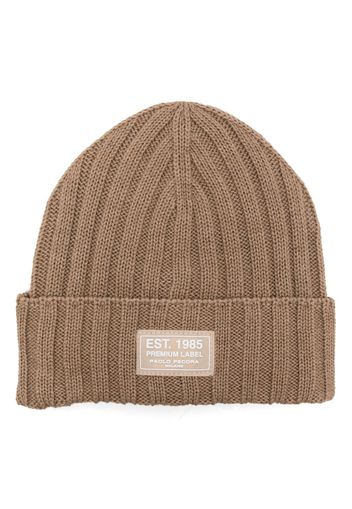 Paolo Pecora Kids logo-patch ribbed-knit beanie - Toni neutri