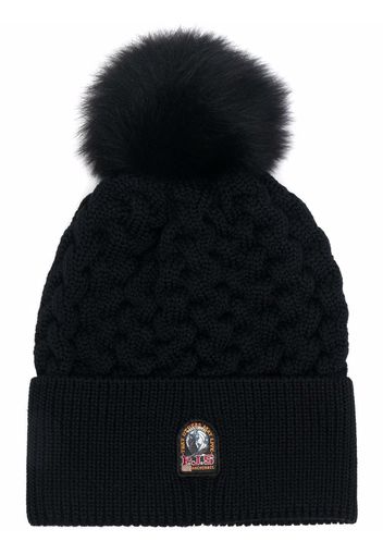 Parajumpers logo-patch cable-knit beanie - Nero