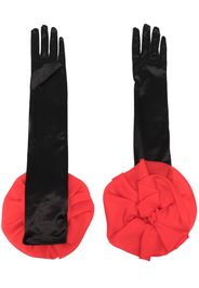 Parlor floral-appliqué satin gloves - Nero