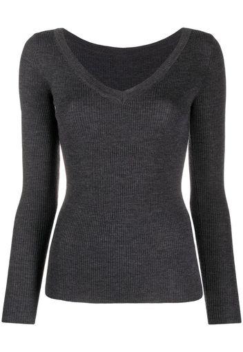 V-neck ribbed knitted top