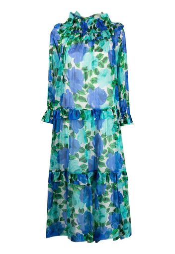 P.A.R.O.S.H. silk floral-print midi dress - Blu