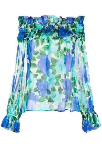 P.A.R.O.S.H. floral-print ruffle-trim blouse - Blu