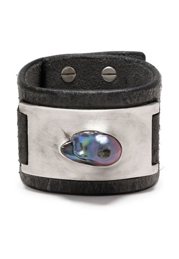 Parts of Four Amulet pearl-detail leather cuff - Grigio