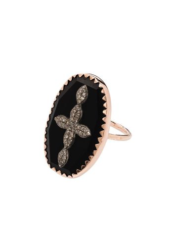 9K rose gold Bowie No 3 diamond cross ring