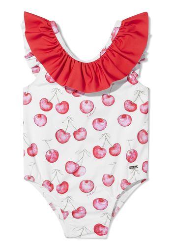 Patachou cherry-print ruffled swimsuit - Rosso