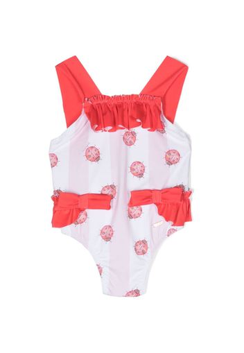 Patachou ladybug ruffle-trim swimsuit - Bianco