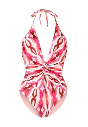 PatBO twisted halterneck plunge swimsuit - Rosso