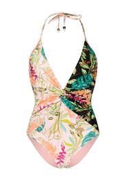 PatBO twist-detail floral swimsuit - Multicolore