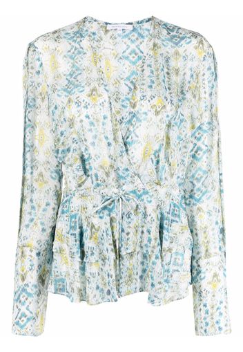 Patrizia Pepe ruffled abstract-print blouse - Blu