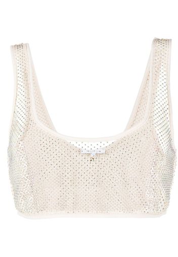 Patrizia Pepe rhinestone-embellished mesh crop top - Toni neutri