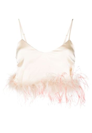 Patrizia Pepe feather-trim satin crop top - Toni neutri