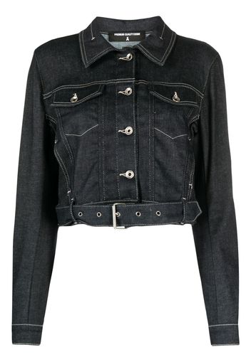 Patrizia Pepe cropped contrast-stitch denim jacket - Blu