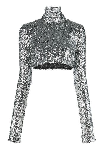 Patrizia Pepe sequin long-sleeve crop top - Argento